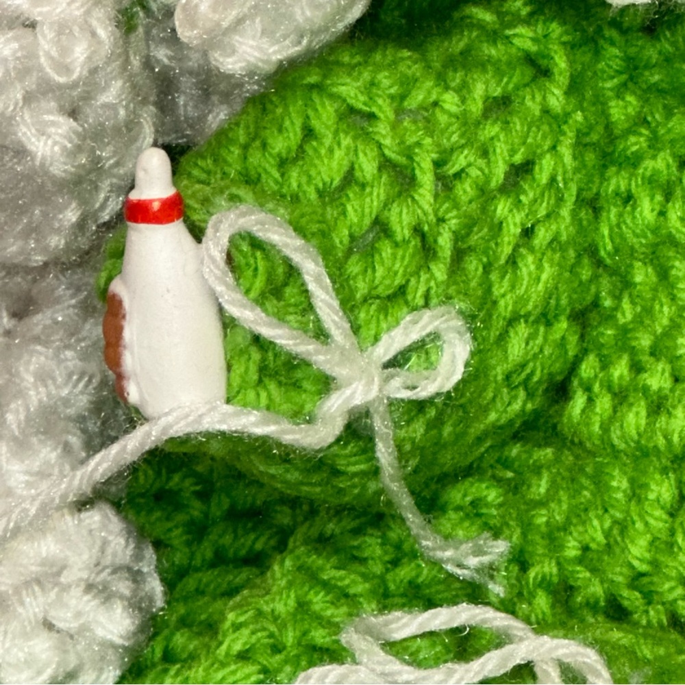 Vintage Crochet Doll Bottle Green White Thumb Sucking Blanket Handmade - Picture 10 of 13